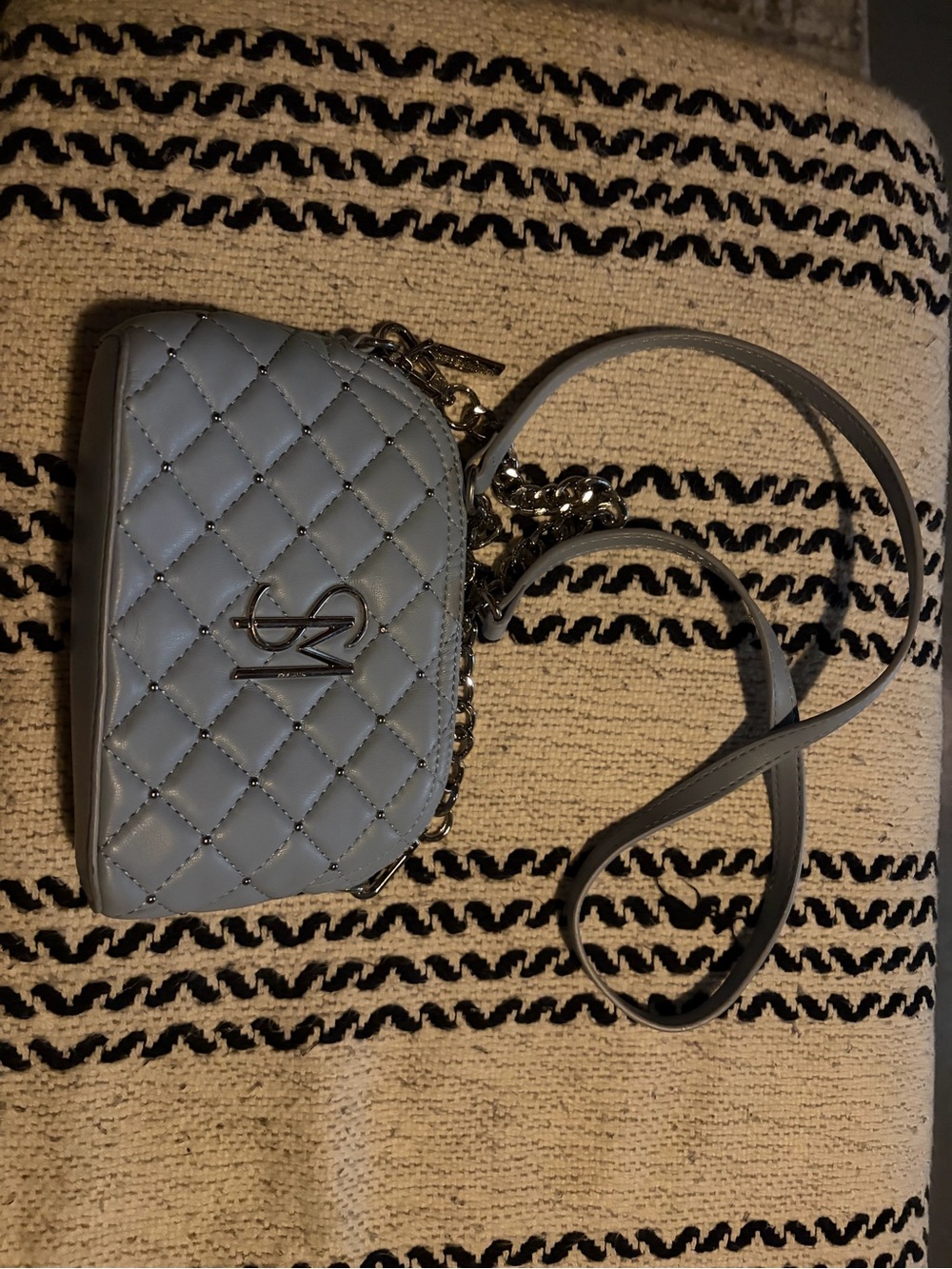 Quilted Light Blue Crossbody Bag with Chain Strap